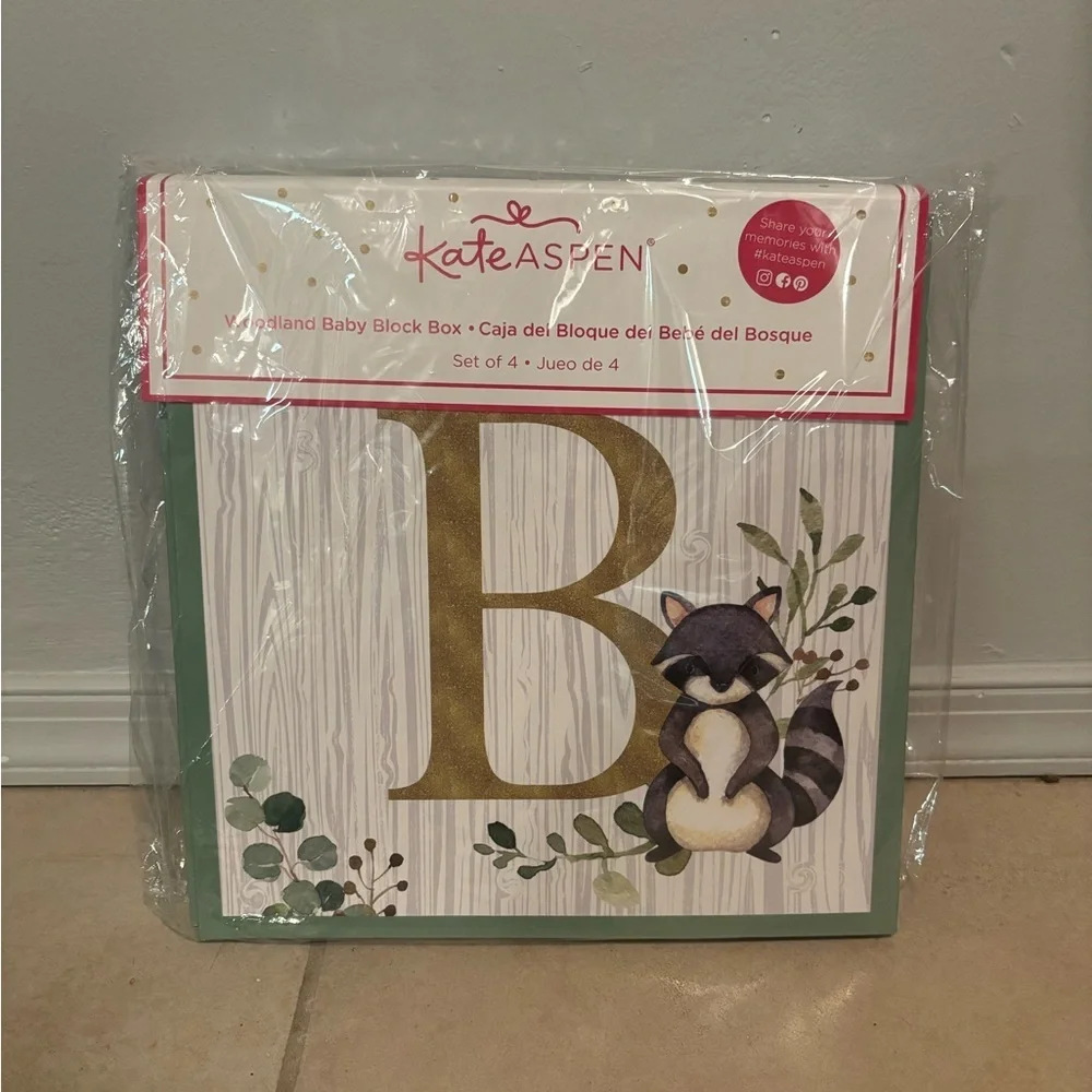 Kate Aspen Cottage Core Animal Woodland Floral Baby Blocks in Gold and Green